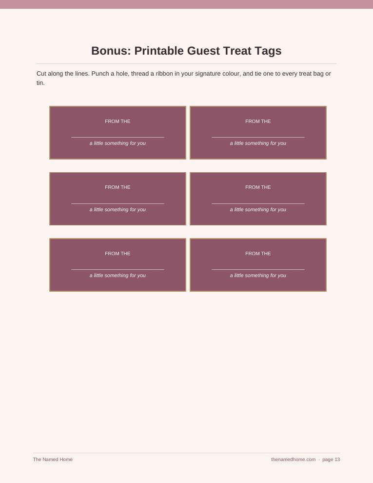 A sheet of printable guest treat gift tags
